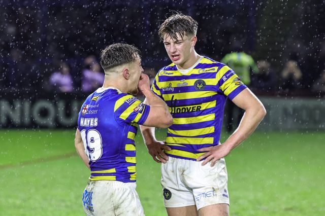 Leon Hayes of Warrington Wolves and Ewan Irwin of Warrington Wolves during the Pre Season match Warrington Wolves vs Leigh Leopards at Halliwell Jones Stadium, Warrington, United Kingdom, 30th January 2026

(Photo by Mark Cosgrove/News Images)