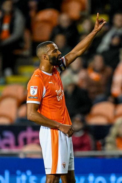 Michael Ihiekwe of Blackpool  with arm raised during the Sky Bet League 1 match Blackpool vs Luton Town at Bloomfield Road, Blackpool, United Kingdom, 30th September 2025

(Photo by Adam Gee/News Images)