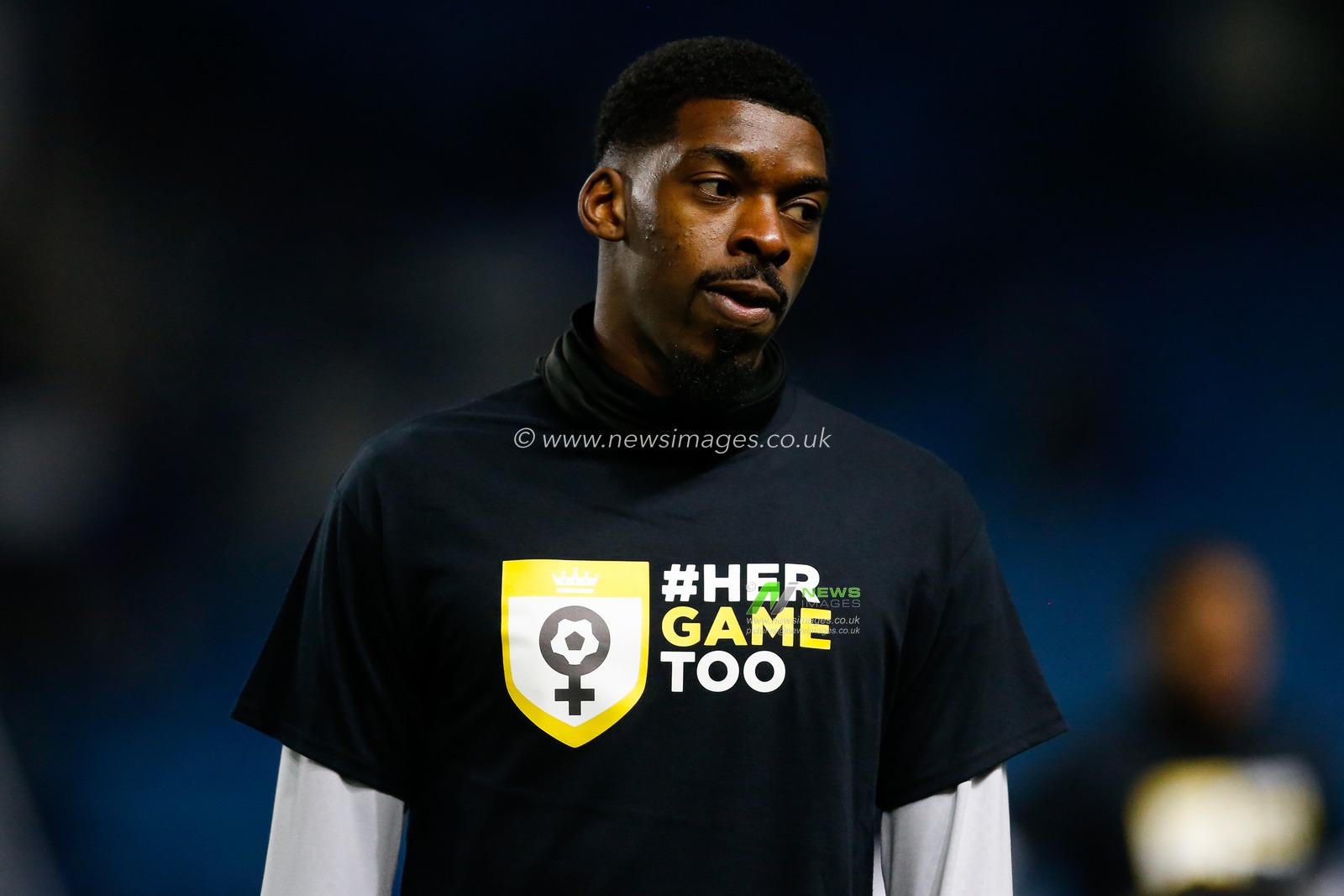 Tyreeq Bakinson #19 of Sheffield Wednesday warms up before the game wearing a #her game too t-shirt before the Sky Bet League 1 match Sheffield Wednesday vs Bolton Wanderers at Hillsborough, Sheffield, United Kingdom, 17th March 2023

(Photo by Ben Early/News Images)