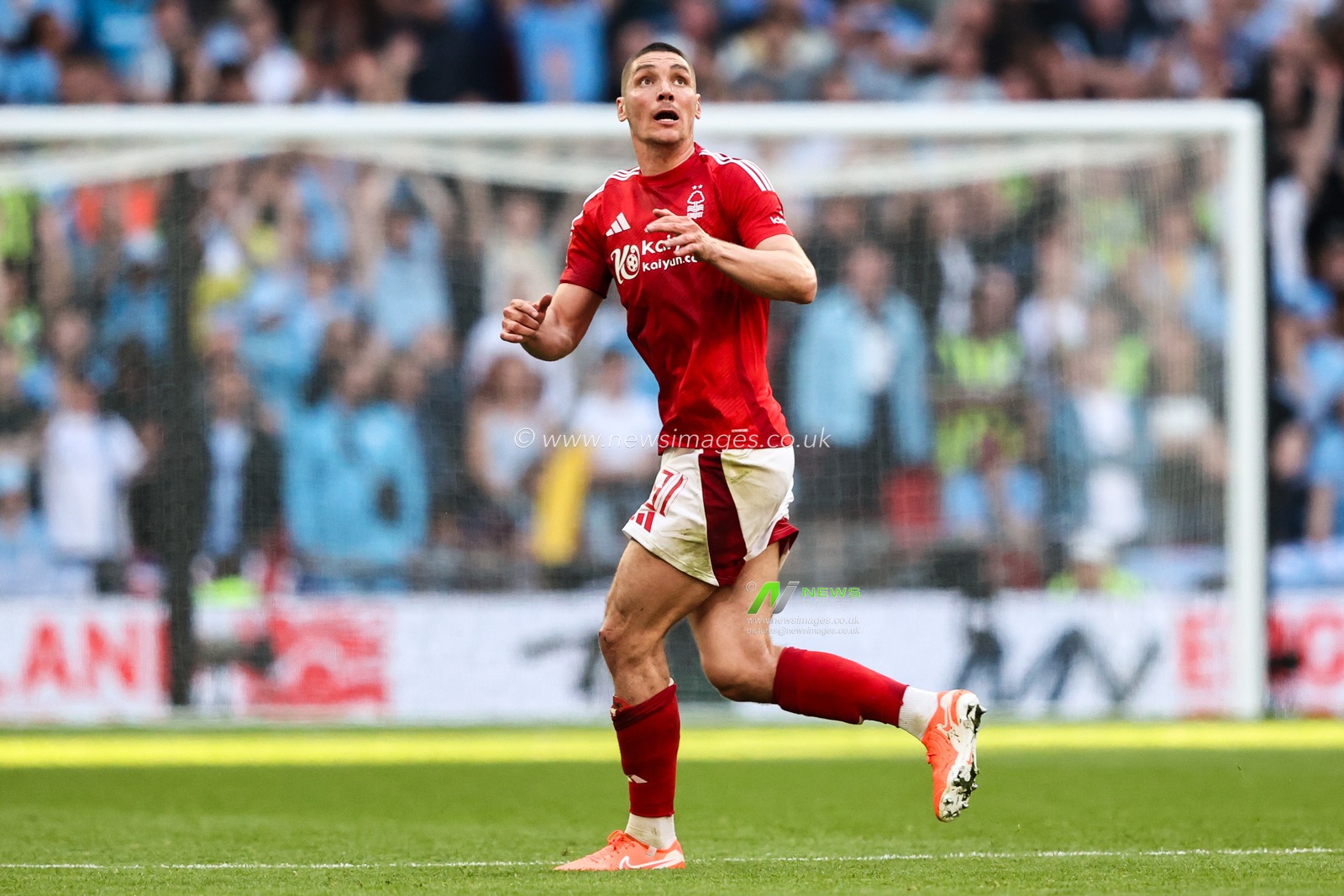 Nikola MilenkoviÄ‡ of Nottingham Forest during the Emirates FA Cup Semi-Final match Nottingham Forest vs Manchester City at Wembley Stadium, London, United Kingdom, 26th April 2025

(Photo by Alfie Cosgrove/News Images)