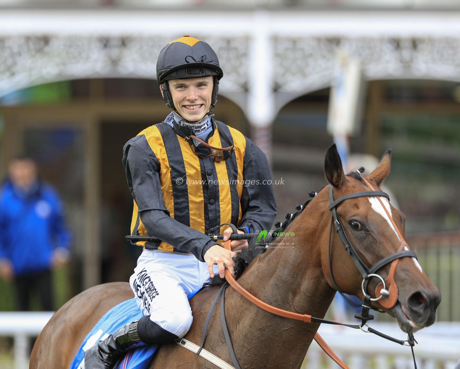 22nd August 2019 , York Racecourse, York, Great Britain; 2019 Darley Yorkshire Oaks/Ladies Day ; Phil Dennis leads Excellent Times into the winners enclosure after winning The British Stallion Studs EBF Fillies Handicap

Credit Conor Molloy/News Images
