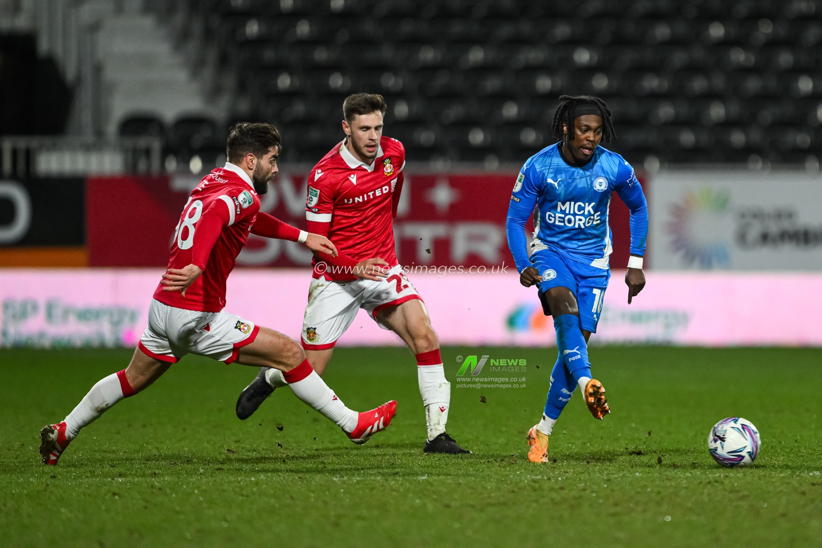 Abraham Odoh of Peterborough United passes the ball during the The Vertu Trophy Semi-finals Wrexham vs Peterborough United at SToK Cae Ras, Wrexham, United Kingdom, 26th February 2025

(Photo by Craig Thomas/News Images)