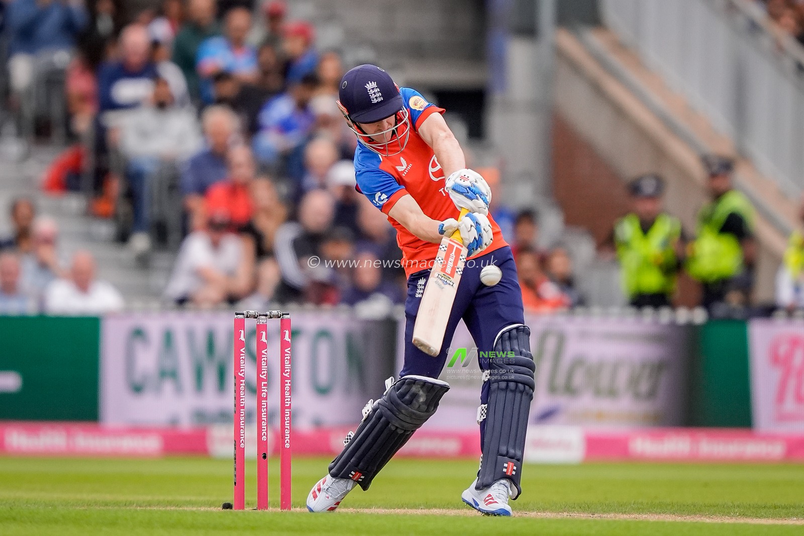 England captain Harry Brook hits a six   during the Second Vitality T20 International match England vs India at Old Trafford, Manchester, United Kingdom on 04 July 2026

(Photo by Maynard Manyowa/News Images)