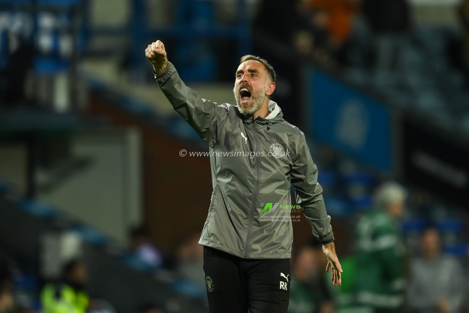 Richard Keogh interim head coach of Blackpool celebrates with the fans at the end of the Carabao Cup match Blackburn Rovers vs Blackpool at Ewood Park, Blackburn, United Kingdom, 27th August 2024

(Photo by Craig Thomas/News Images)