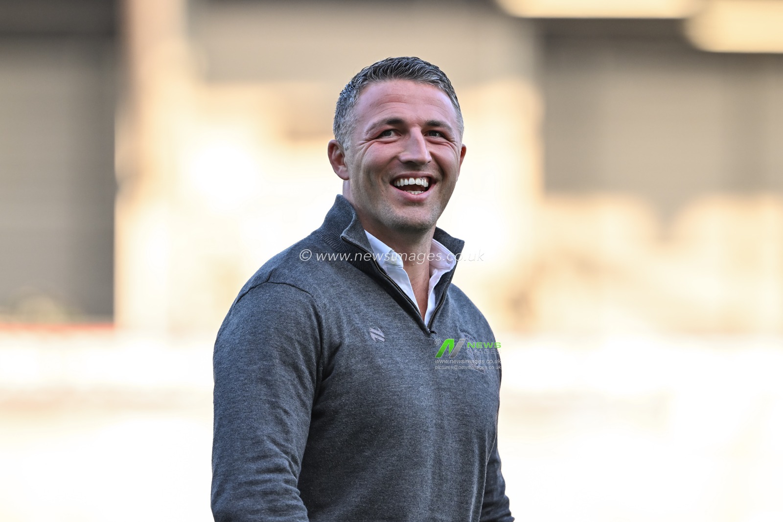 Sam Burgess Head Coach of Warrington Wolves all smiles as he inspects the pitch ahead of the Betfred Super League Round 24 match Leigh Leopards vs Warrington Wolves at Leigh Sports Village, Leigh, United Kingdom, 30th August 2024

(Photo by Cody Froggatt/News Images)