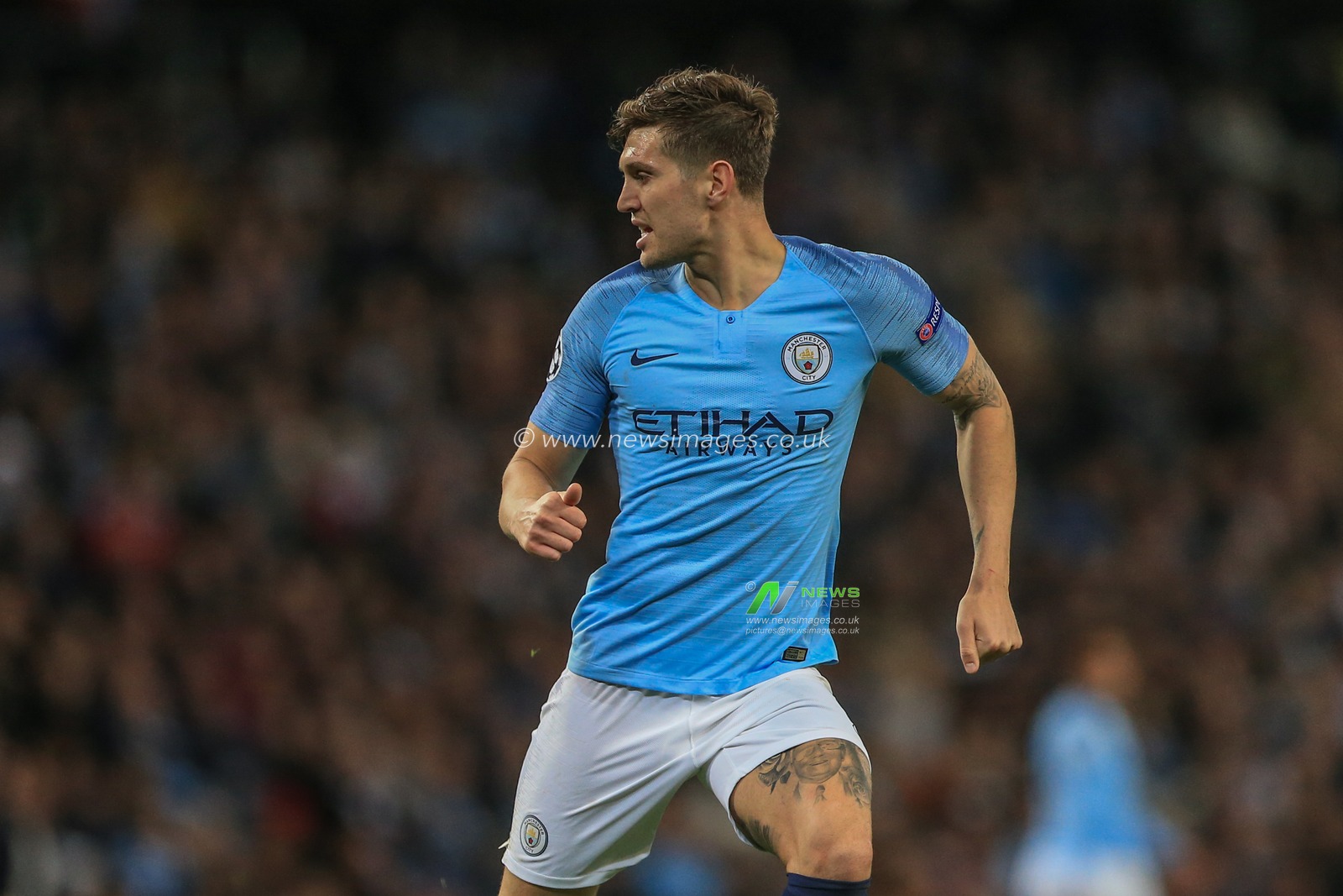 19th September 2018, Etihad Stadium, London, England; UEFA Champions League, Manchester City v Lyon; John Stones (05) of Manchester City 

Credit: Mark Cosgrove/News Images