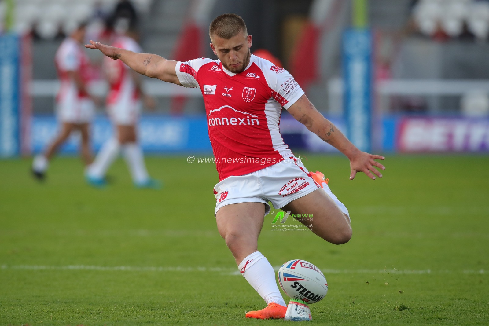 Mikey Lewis #20 of Hull KR takes the conversion kick and scores during the Betfred Challenge Cup match Hull KR vs Batley Bulldogs at Sewell Group Craven Park, Kingston upon Hull, United Kingdom, 19th May 2023

(Photo by James Heaton/News Images)