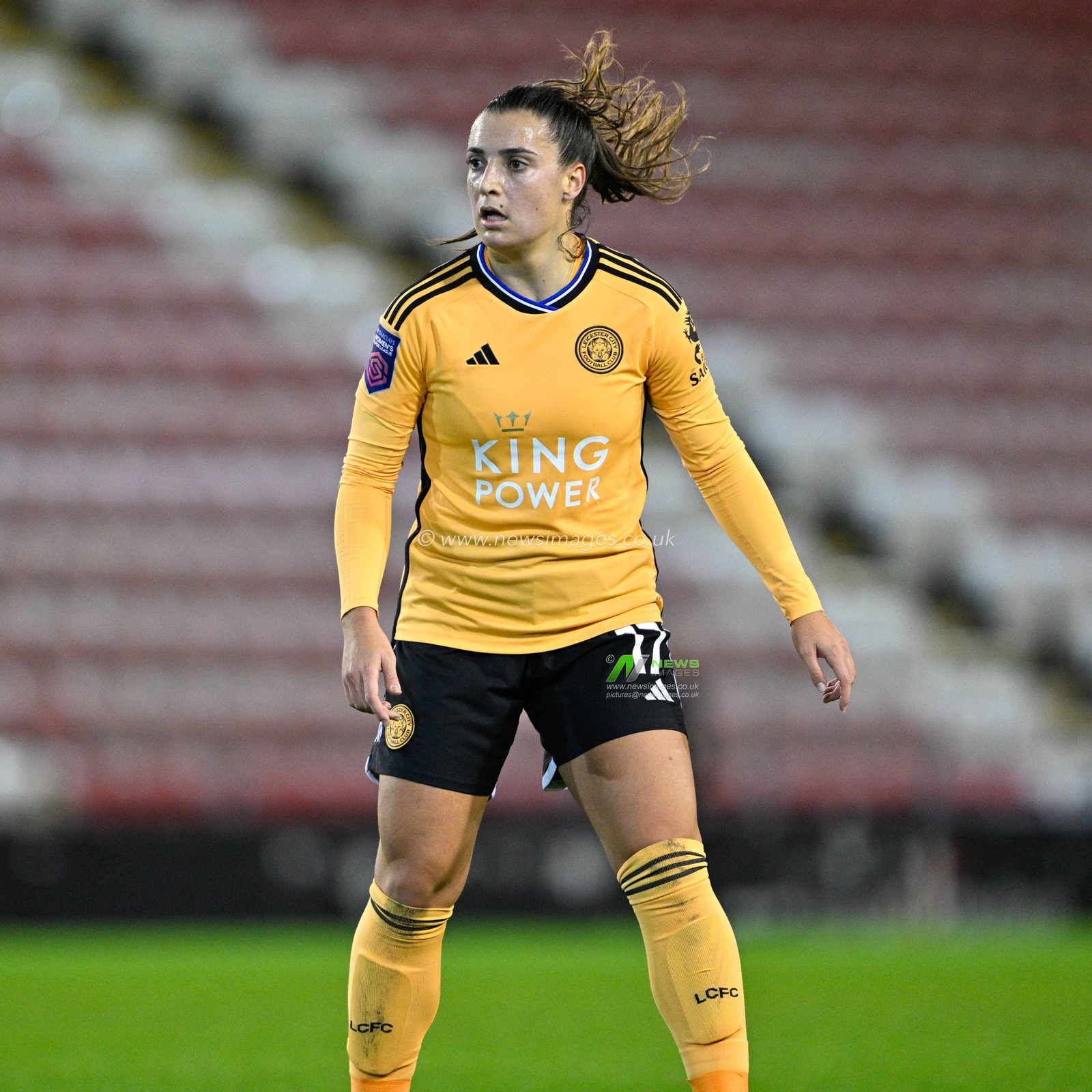 Julie Thibaud 17# of Leicester City Women Football Club, during the FA Women's League Cup Group B match Manchester United Women vs Leicester Women at Leigh Sports Village, Leigh, United Kingdom, 14th December 2023

(Photo by Cody Froggatt/News Images)