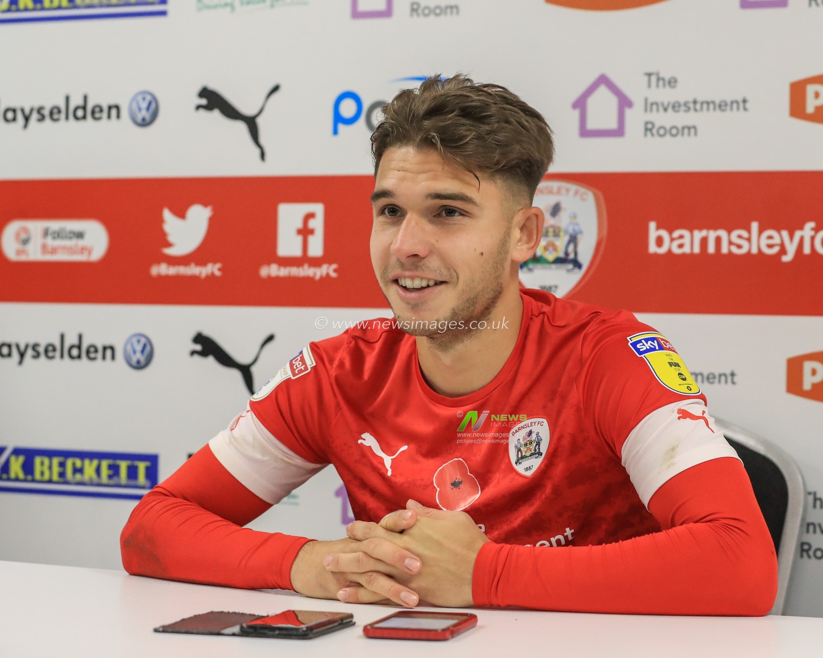 9th November 2019, Oakwell, Barnsley, England; Sky Bet Championship, Barnsley v Stoke City : Patrick Schmidt (19) of Barnsley speaks to the press after losing 2-4 to Stoke City 

Credit: Mark Cosgrove/News Images