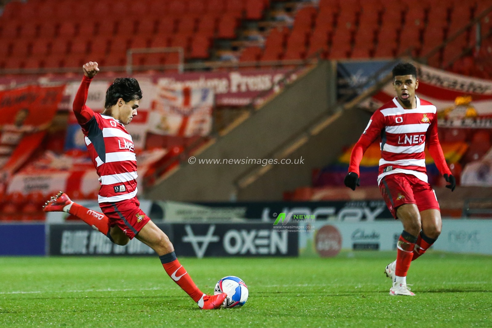 GOAL Reece James #3 of Doncaster Rovers scores to make it 1-0