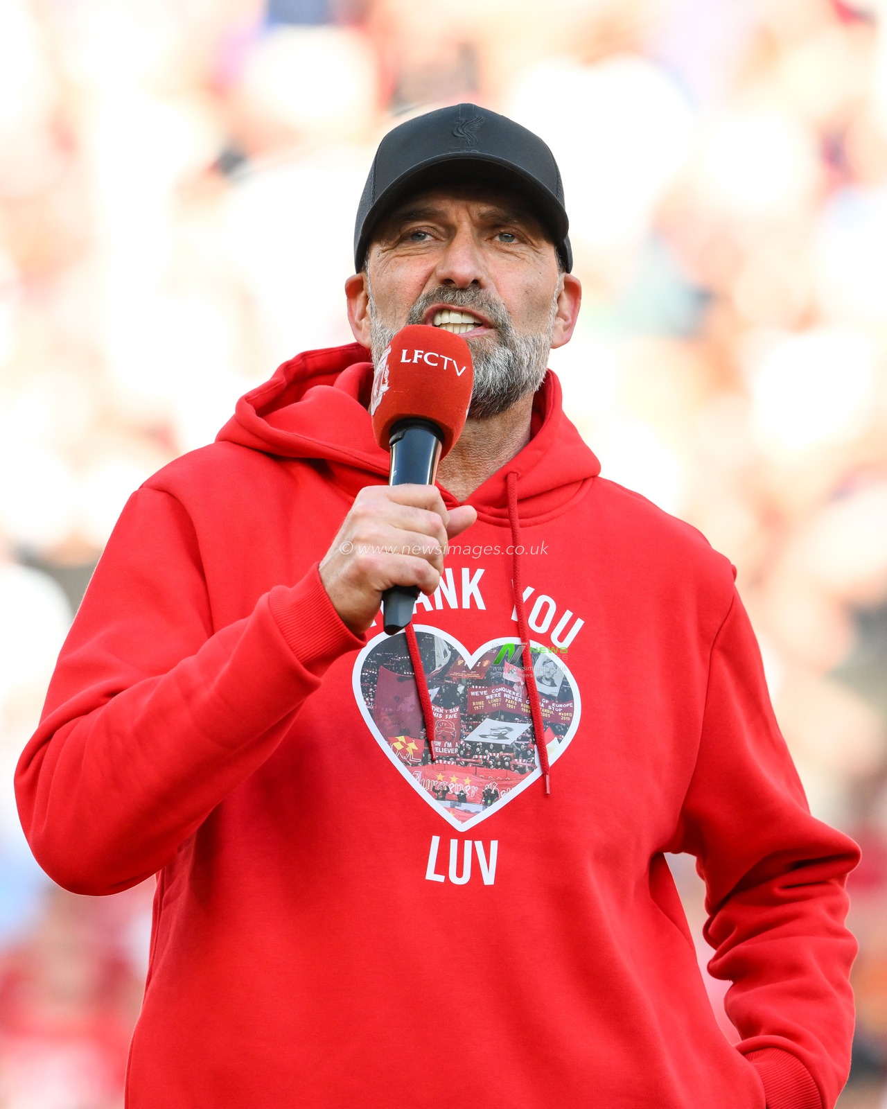 JÃ¼rgen Klopp Manager of Liverpool during his speech to the fans after the Premier League match Liverpool vs Wolverhampton Wanderers at Anfield, Liverpool, United Kingdom, 19th May 2024

(Photo by Craig Thomas/News Images)