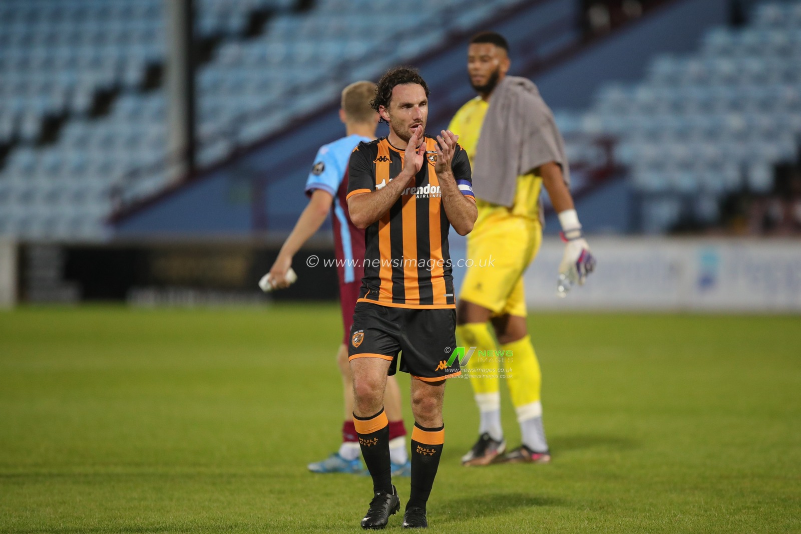 Lewis Coyle #2 of Hull City applauds the travelling fans after the Pre-season friendly match Scunthorpe United vs Hull City at Glanford Park, Scunthorpe, United Kingdom, 25th July 2023

(Photo by James Heaton/News Images)