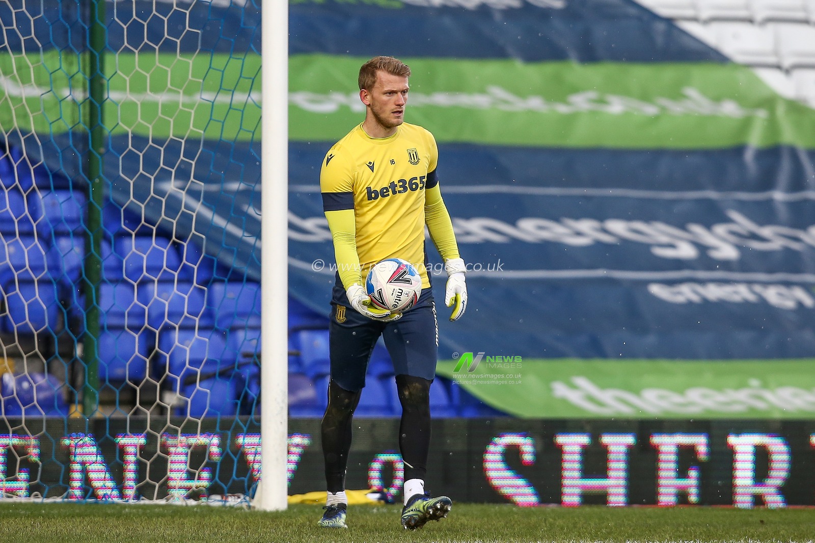 Adam Davies #16 of Stoke City warming up ahead of the game against Birmingham City