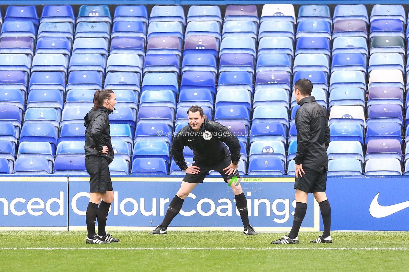 Match officials warming up ahead of the game Coventry City vs Blackburn Rovers
