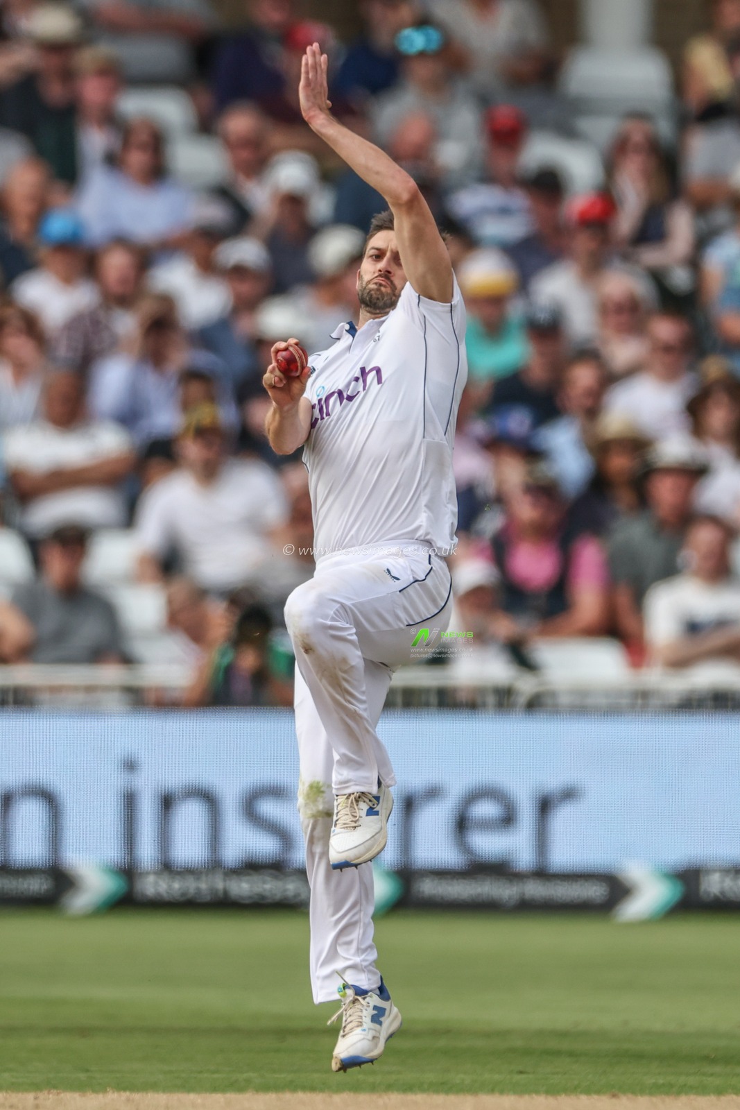 Mark Wood of England delivers the ball during the Rothesay Test Match day four match England vs West Indies at Trent Bridge, Nottingham, United Kingdom, 21st July 2024

(Photo by Mark Cosgrove/News Images)