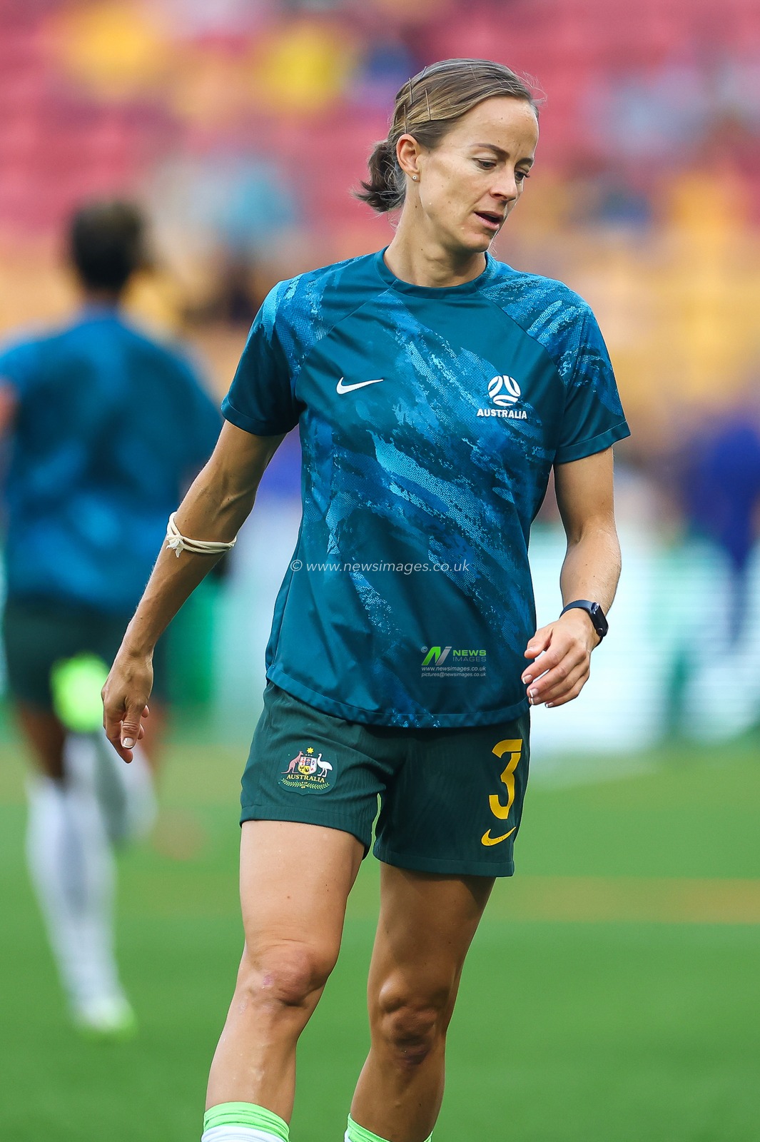 Aivi Luik #3 of Australia during the pre-game warmup ahead of the FIFA Women's World Cup 2023 Quarter-Final match Australia Women vs France Women at Suncorp Stadium, Brisbane, Australia, 12th August 2023

(Photo by Patrick Hoelscher/News Images)