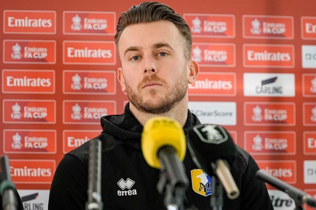 Rhys Oates of Mansfield Town during the pre-match press conference for the FA Cup Fifth round match Mansfield v Arsenal to be played at One Call Stadium, Mansfield, United Kingdom on 07 March 2026

(Photo by Maynard Manyowa/News Images)