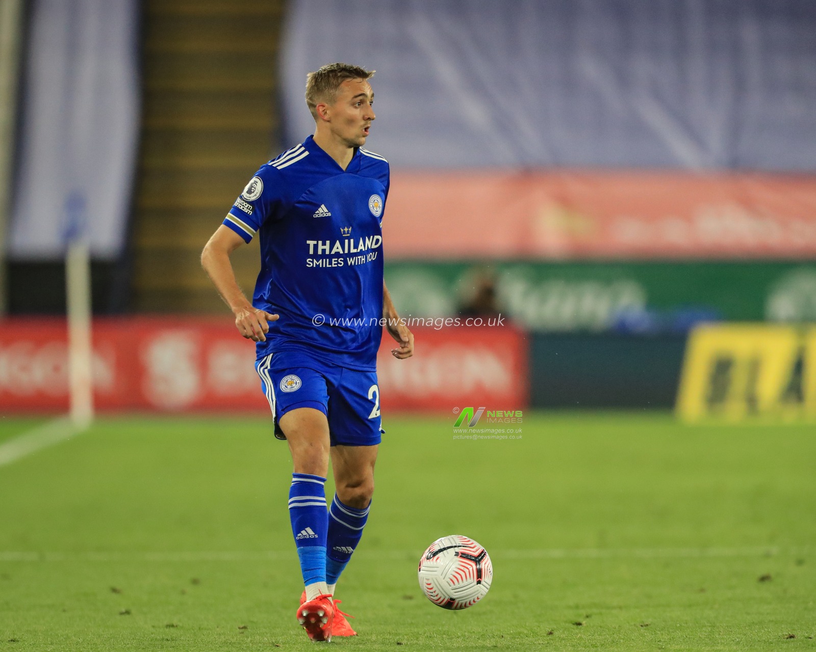 Timothy Castagne (27) of Leicester City looks to cross the ball into the area