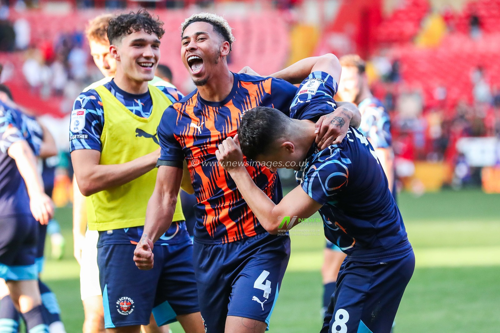 Jordan Lawrence-Gabriel and Albie Morgan of Blackpool celebrate after the teams victory following the Sky Bet League 1 match Charlton Athletic vs Blackpool at The Valley, London, United Kingdom, 21st September 2024

(Photo by Izzy Poles/News Images)