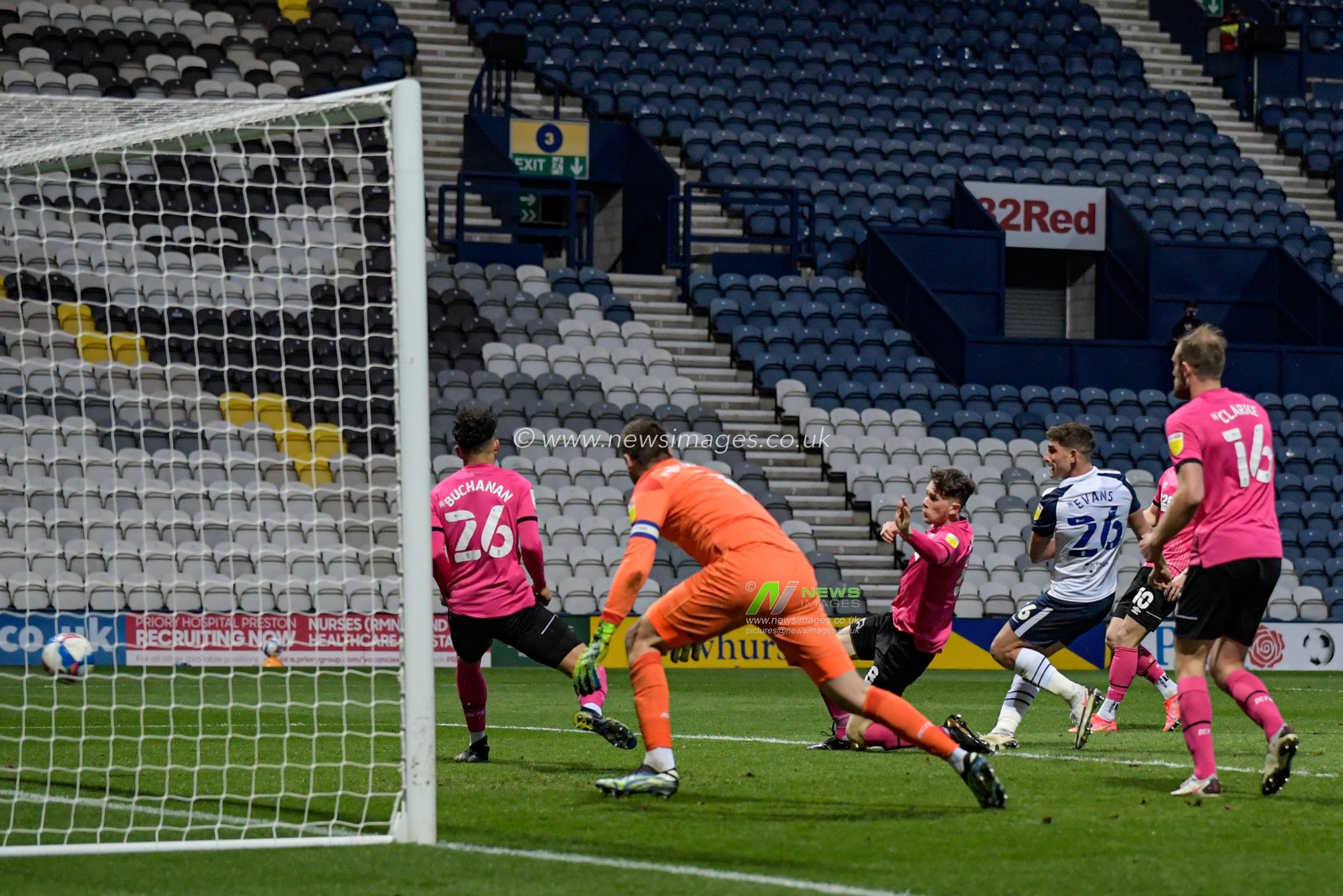 Ched Evans #26 of Preston North End scores a goal to make it 2-0