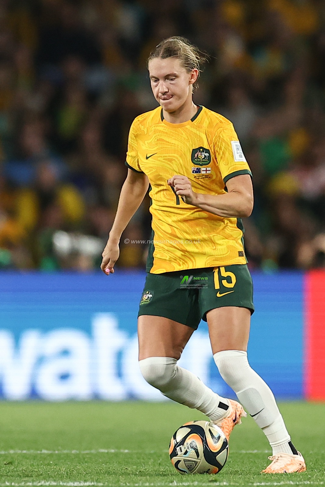 Clare Hunt #15 of Australia during the FIFA Women's World Cup 2023 Semi-Final match Australia Women vs England Women at Stadium Australia, Sydney, Australia, 16th August 2023

(Photo by Patrick Hoelscher/News Images)