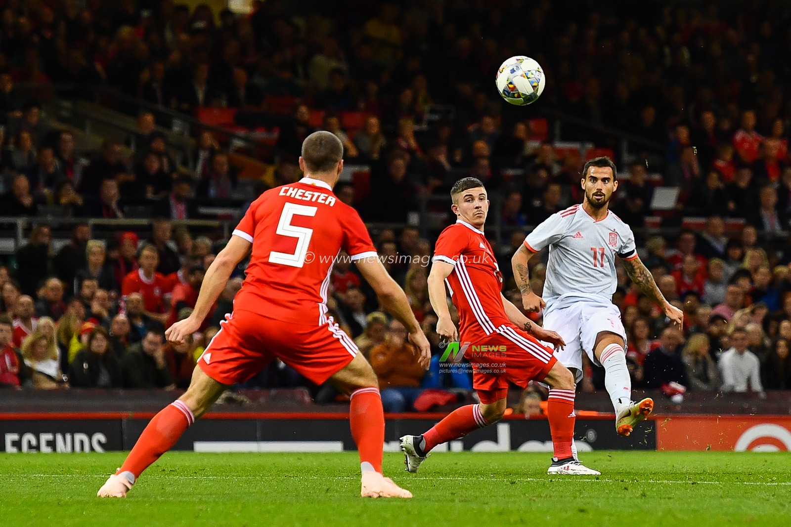 11th October 2018 , Principality Stadium, Cardiff, Wales ; International friendly, Wales v Spain ; Suso of Spain shoots at goal

Credit: Craig Thomas/News Images