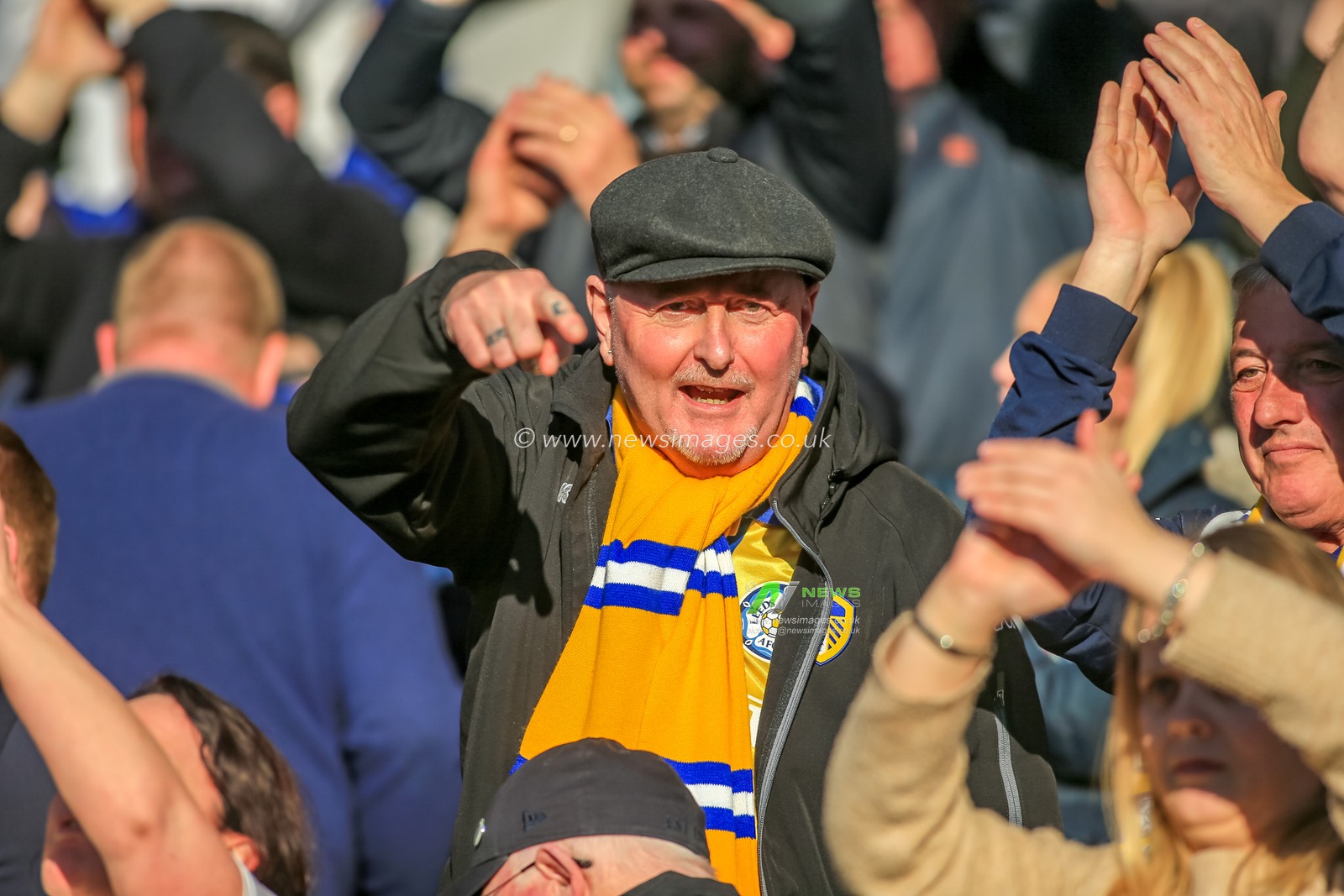 11th May 2019, Pride Park, Derby, England; Sky Bet Championship Play-offs Semi-Final 1st leg, Derby County vs Leeds United ; 

A Leeds fan celebrates the win

Credit: Craig Milner/News Images 

English Football League images are subject to DataCo Licence
