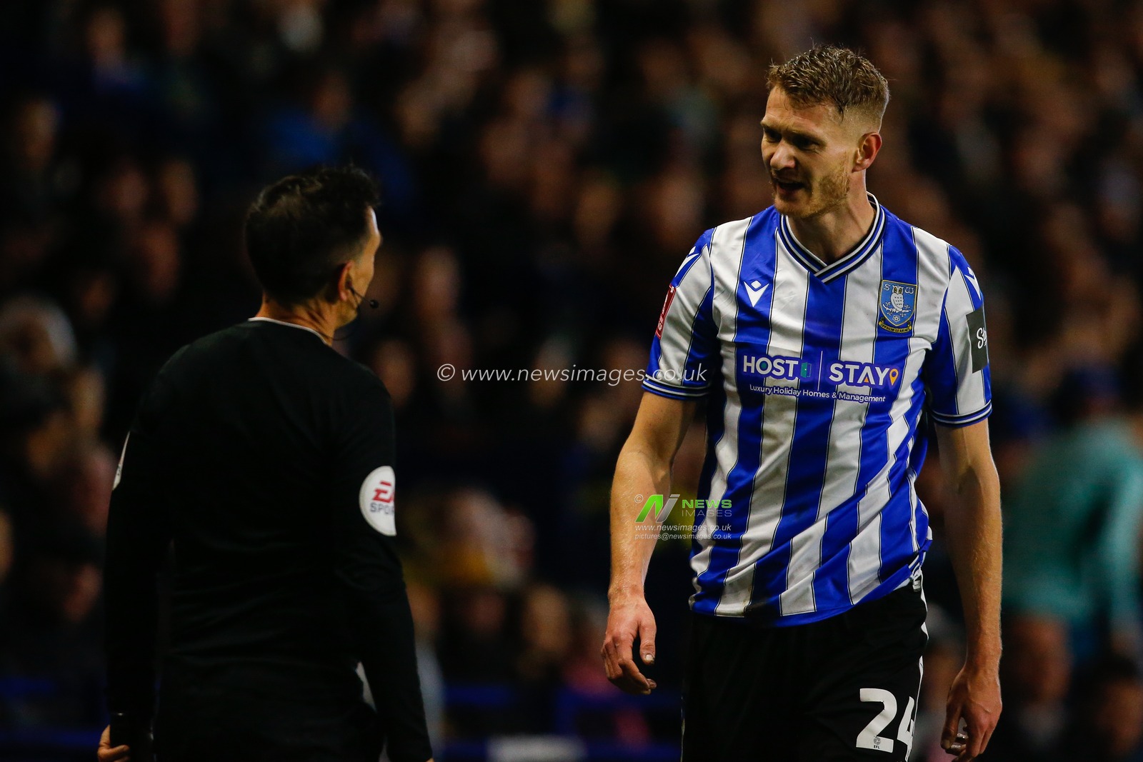 Michael Smith #24 of Sheffield Wednesday reacts towards the linesman during the Emirates FA Cup Third Round match Sheffield Wednesday vs Newcastle United at Hillsborough, Sheffield, United Kingdom, 7th January 2023

(Photo by Ben Early/News Images)