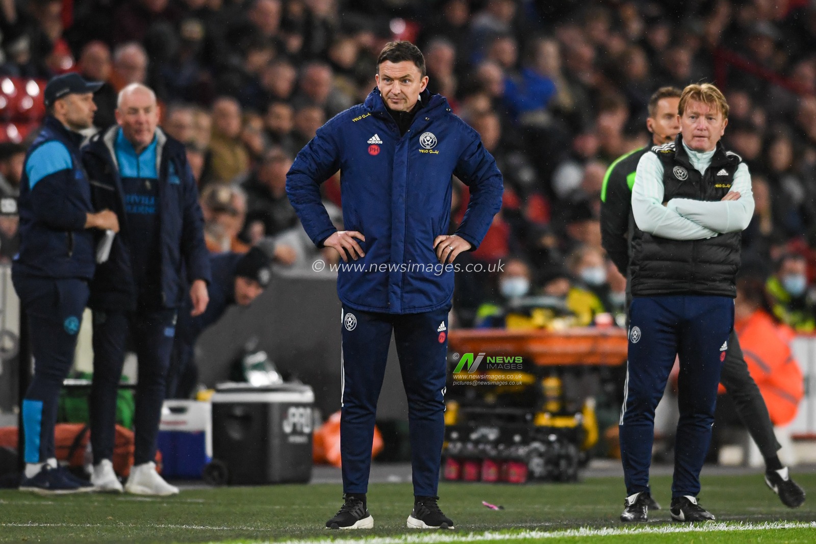 Paul Heckingbottom manager of Sheffield United watches the game from the technical area