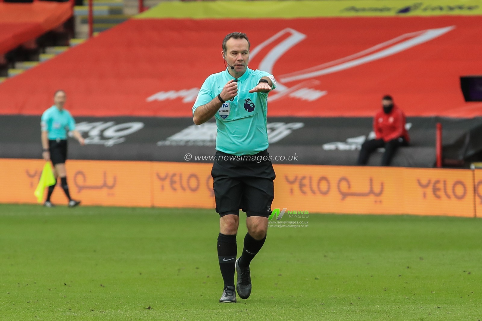 Referee Paul Tierney point to the spot for a Southampton penalty
