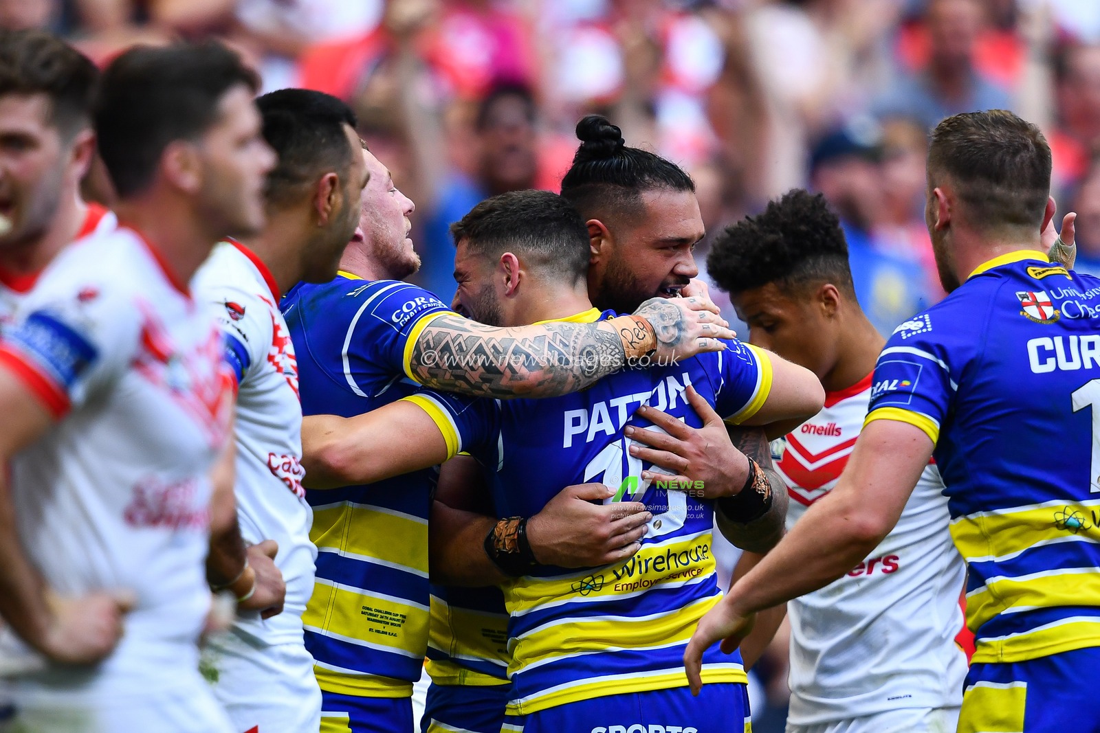24th August 2019 , Wembley Stadium, London England ; 2019 Coral Challenge Cup Final ; St Helens vs Warrington Wolves ; Ben Murdoch-Masila of Warrington Wolves celebrates scoring his sides second try



Credit: Craig Thomas/News Images