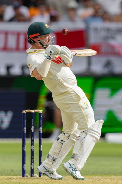 Travis Head of Australia hits a six by upper cut during the NRMA Insurance Ashes First Test Day 2 Australia vs England at Optus Stadium, Perth, Australia, 22nd November 2025

(Photo by Santanu Banik/News Images)

*** GER AUT SUI OUT ***