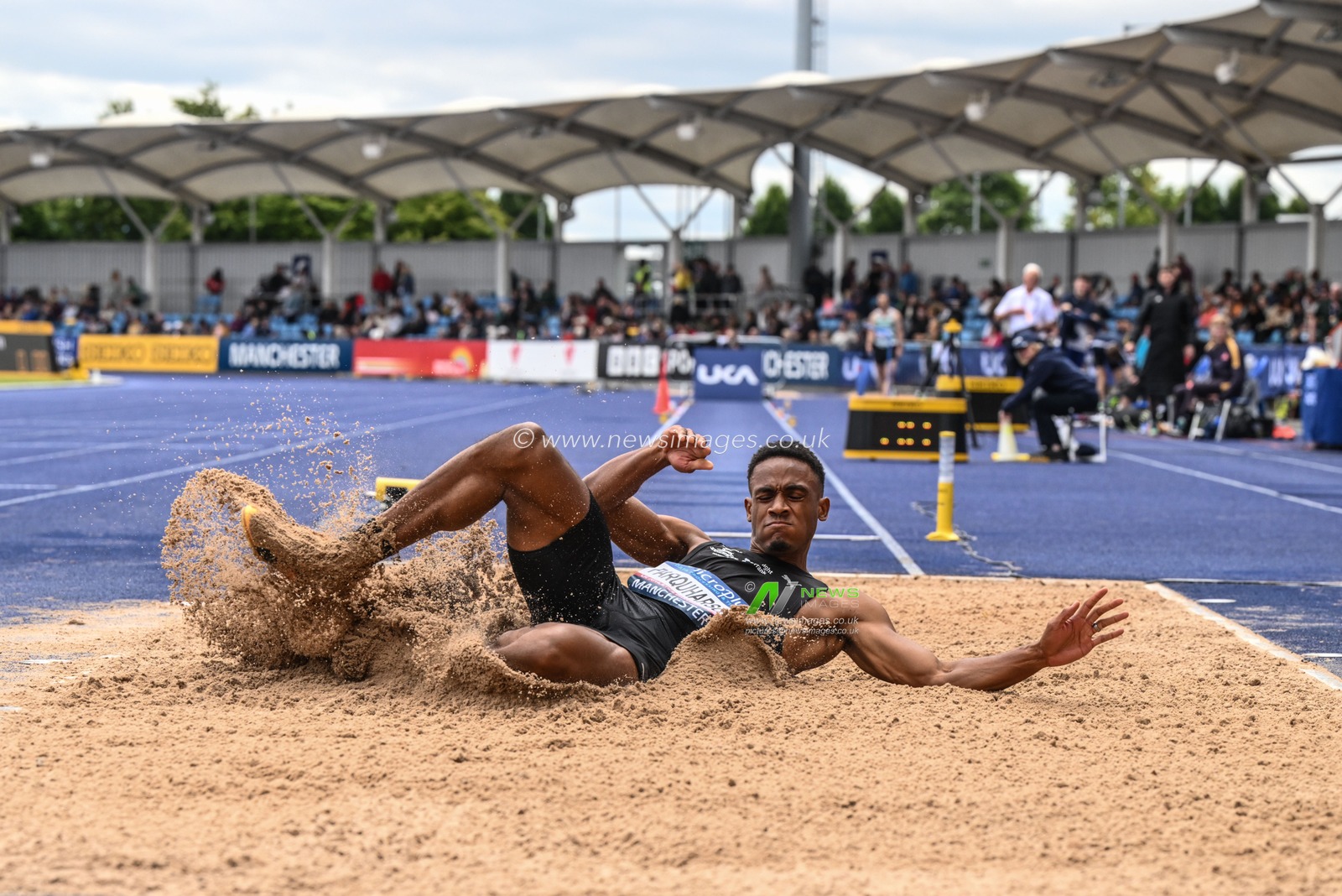 Farquharson competes in the Mens long jump during the Microplus UK Athletics Championships Day 1 at Manchester Regional Arena, Manchester, United Kingdom, 29th June 2024

(Photo by Craig Thomas/News Images)