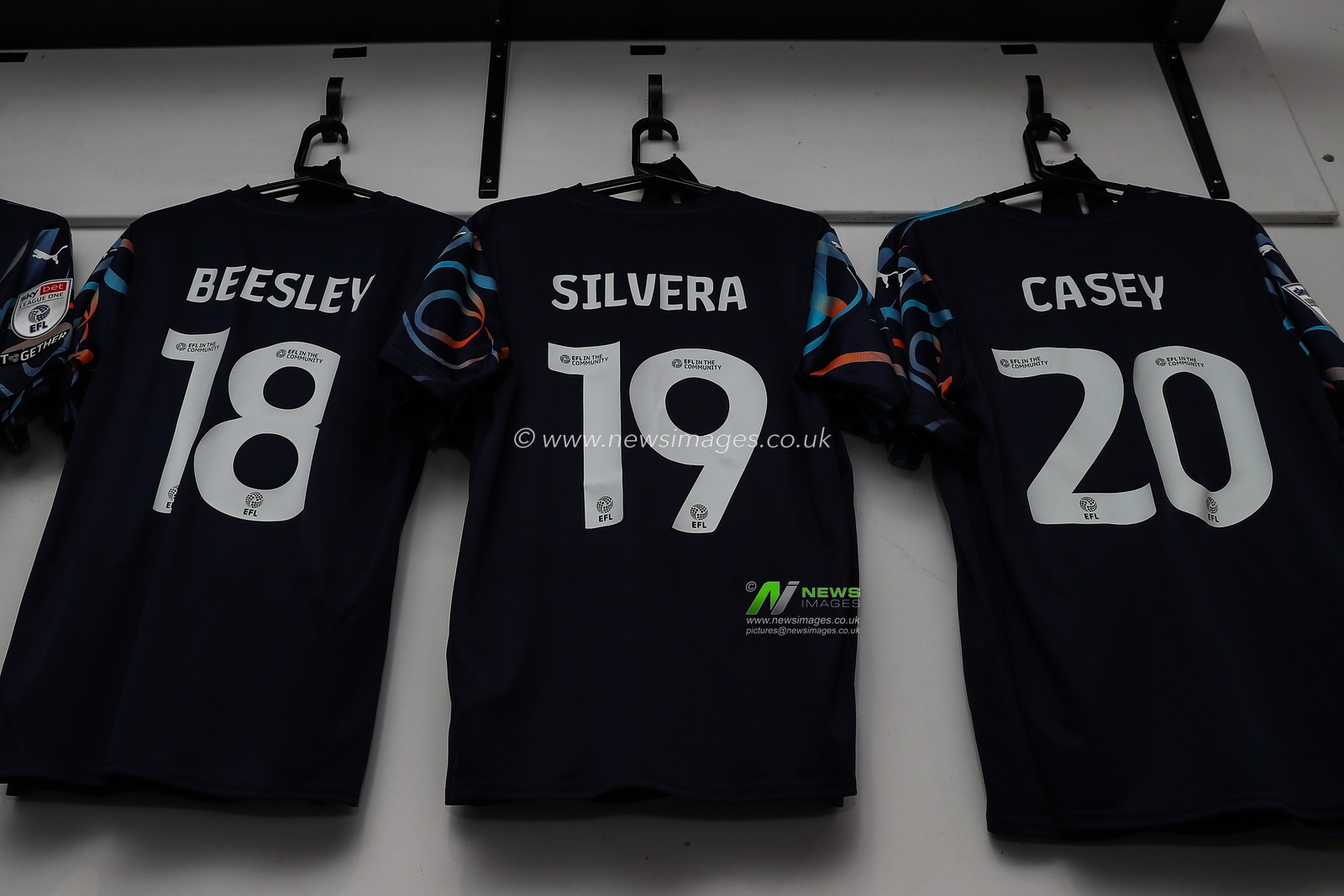 The away shirt of Blackpool hung in the changing room ahead of the Sky Bet League 1 match Exeter City vs Blackpool at St James' Park, Exeter, United Kingdom, 25th January 2025

(Photo by Gareth Evans/News Images)