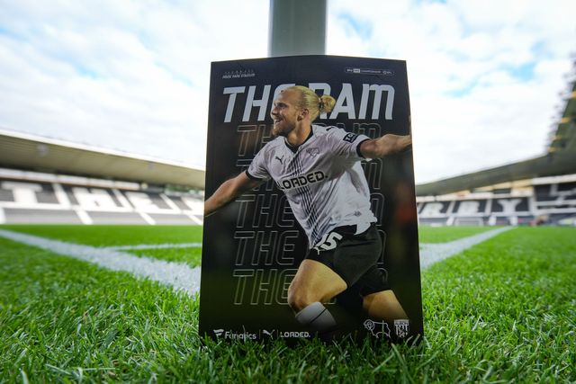 Lars-Jørgen Salvesen of Derby County in the match day program prior to kick off during the Sky Bet Championship match Derby County vs West Bromwich Albion at Pride Park Stadium, Derby, United Kingdom on 09 September 2026

(Photo by Maynard Manyowa/News Images)