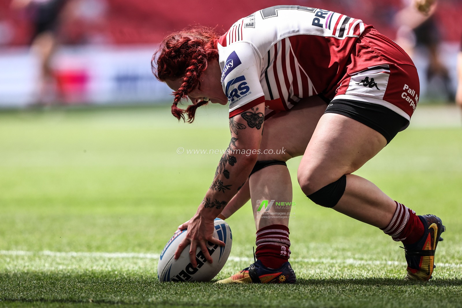 Eva Hunter goes over for a try during the Betfred Women's Challenge Cup Final Wigan Warriors vs St Helens at Wembley Stadium, London, United Kingdom on 30 May 2026

(Photo by Alfie Cosgrove/News Images)