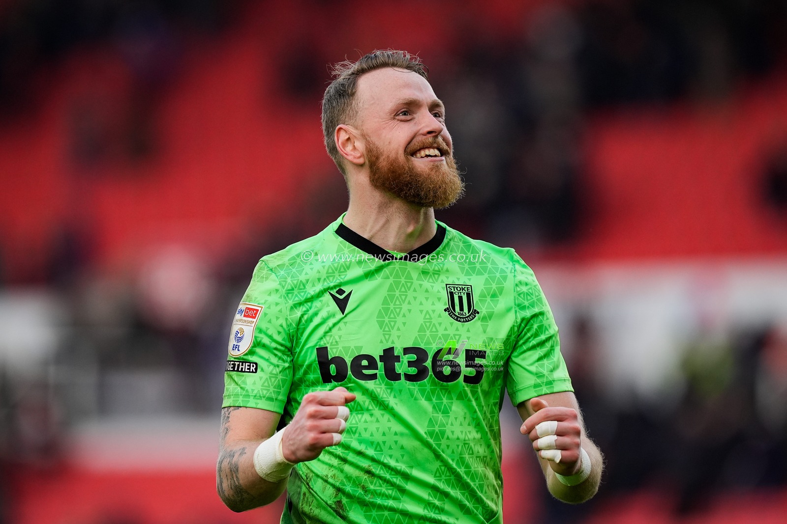 Viktor Johansson of Stoke City celebrates his team winning 2-1 during the Sky Bet Championship match Stoke City vs Swansea City at Bet365 Stadium, Stoke-on-Trent, United Kingdom, 13th December 2025

(Photo by Maynard Manyowa/News Images)

*** GER AUT SUI OUT ***