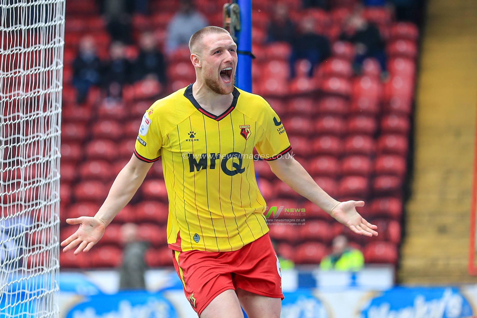 Mattie Pollock of Watford celebrates after making it 1-0 during the Sky Bet Championship match Blackburn Rovers vs Watford at Ewood Park, Blackburn, United Kingdom, 26th April 2025

(Photo by Jorge Horsted/News Images)