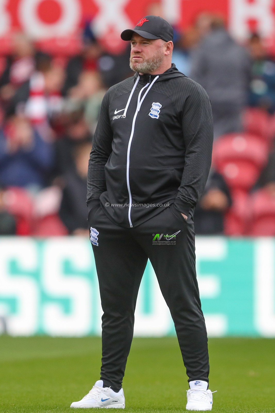 Wayne Rooney manager of Birmingham City watches his players during the pre-game warm up ahead of the Sky Bet Championship match Middlesbrough vs Birmingham City at Riverside Stadium, Middlesbrough, United Kingdom, 21st October 2023

(Photo by Gareth Evans/News Images)
