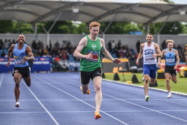 Charlie Dobson wins the mens 400m final and gets a place at the Olympics during the Microplus UK Athletics Championships Day 2 at Manchester Regional Arena, Manchester, United Kingdom, 30th June 2024

(Photo by Craig Thomas/News Images)
