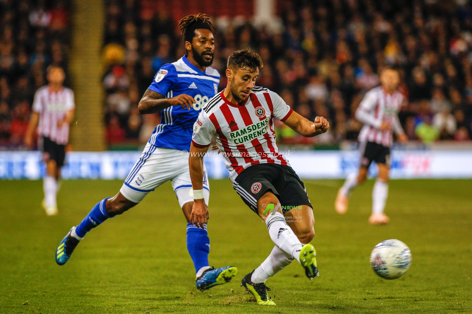 19th September 2018, Bramall Lane, Sheffield, England; Sky Bet Championship Sheffield United v Birmingham City ; George Baldock (02) of Sheffield United  crosses the ball into the box

Credit: Kurt Fairhurst/News Images