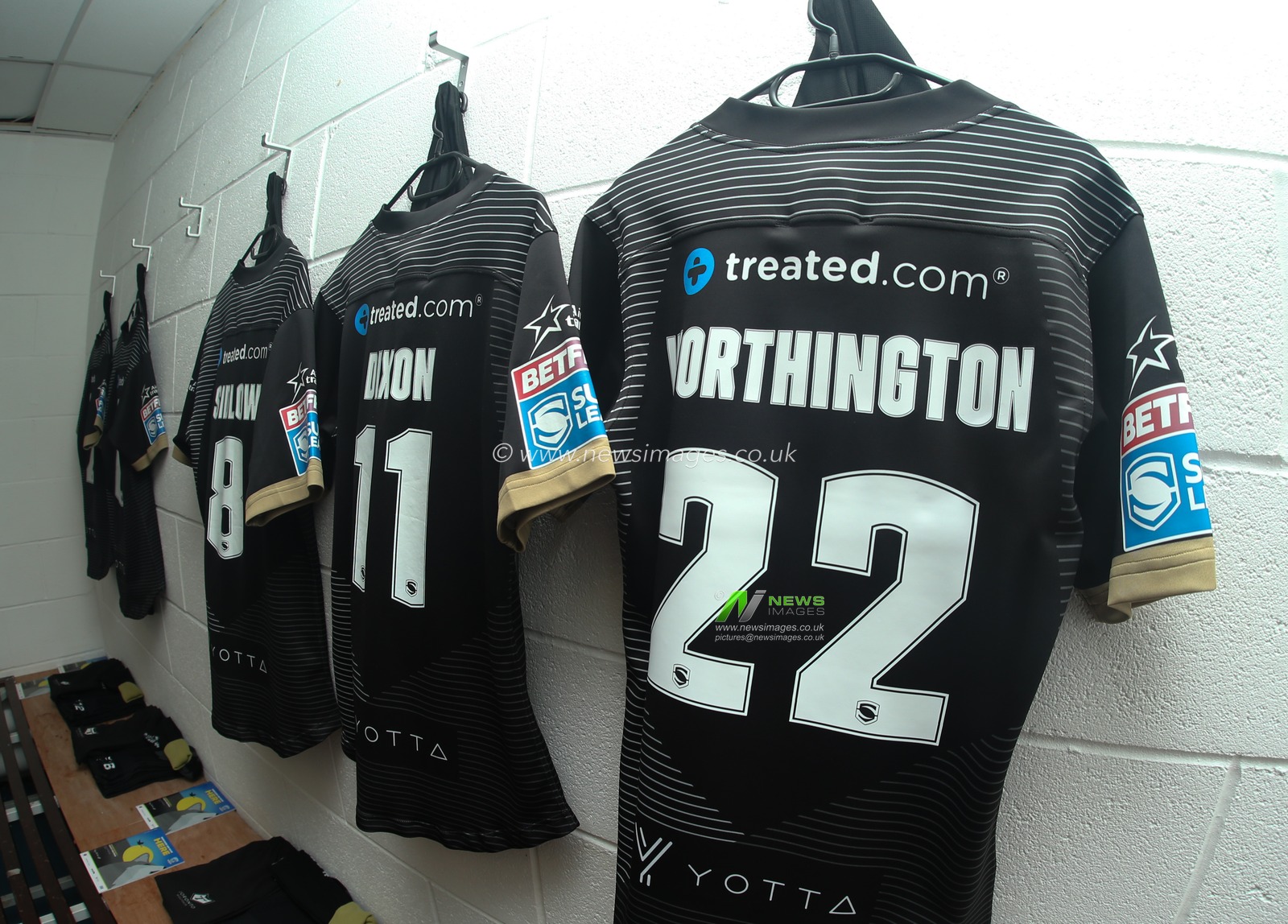 21st February 2020, Halliwell Jones Stadium, Warrington, England; Betfred Super League, Warrington Wolves v Toronto Wolfpack : Greg Worthington Match shirt in the Toronto Wolfpack changing room ahead of game against Warrington Wolves.