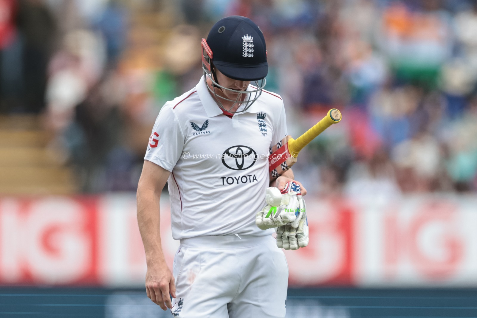 A dejected Harry Brook of England leaves the field of play after been dismissed as Akash Deep of India bowls him out by LBW during the 2nd Rothesay Test Match day 5 England v India at Edgbaston, Birmingham, United Kingdom, 6th July 2025

(Photo by Mark Cosgrove/News Images)
