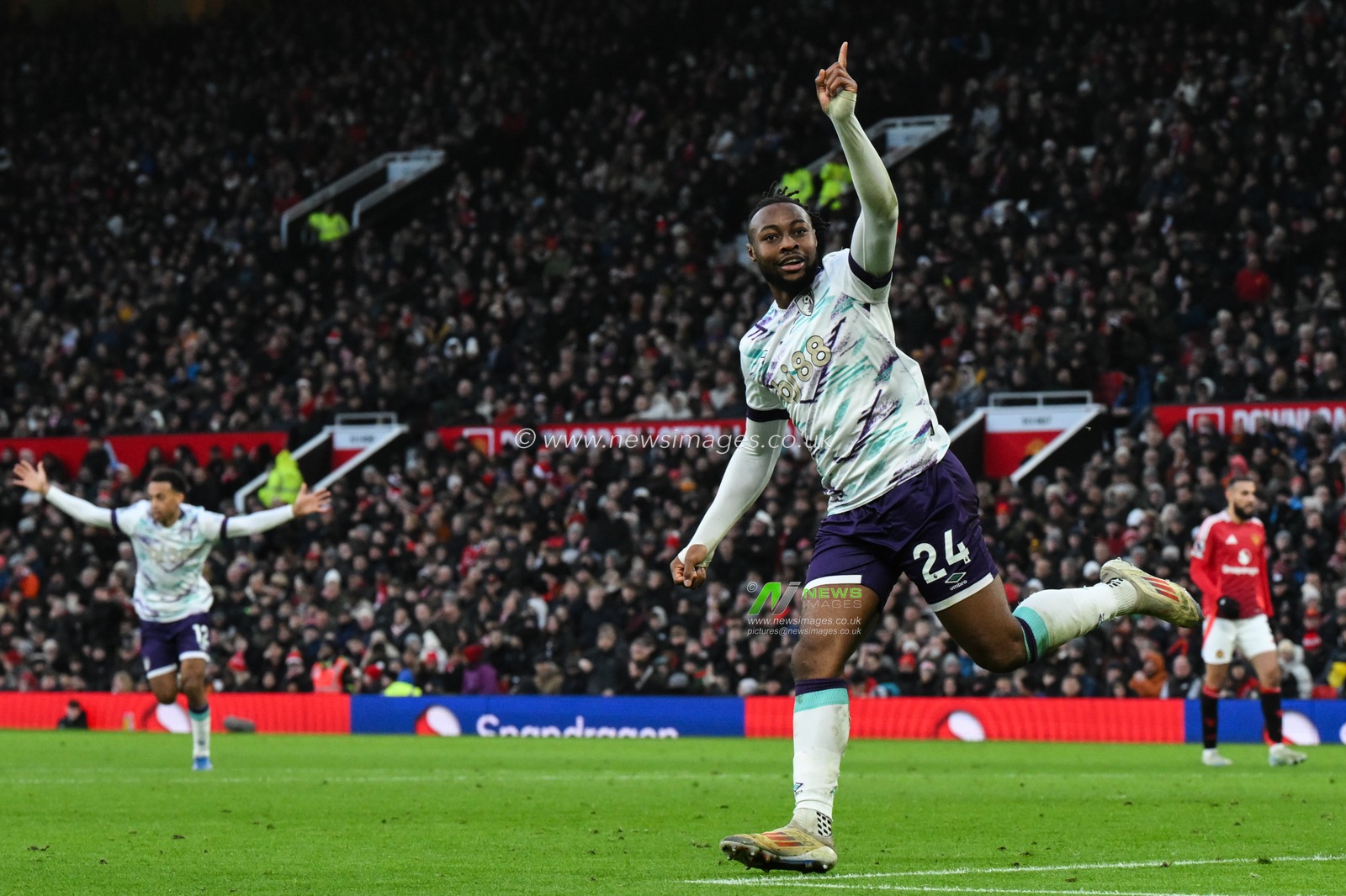 Antoine Semenyo of Bournemouth celebrates his goal to make it 0-3 during the Premier League match Manchester United vs Bournemouth at Old Trafford, Manchester, United Kingdom, 22nd December 2024

(Photo by Craig Thomas/News Images)