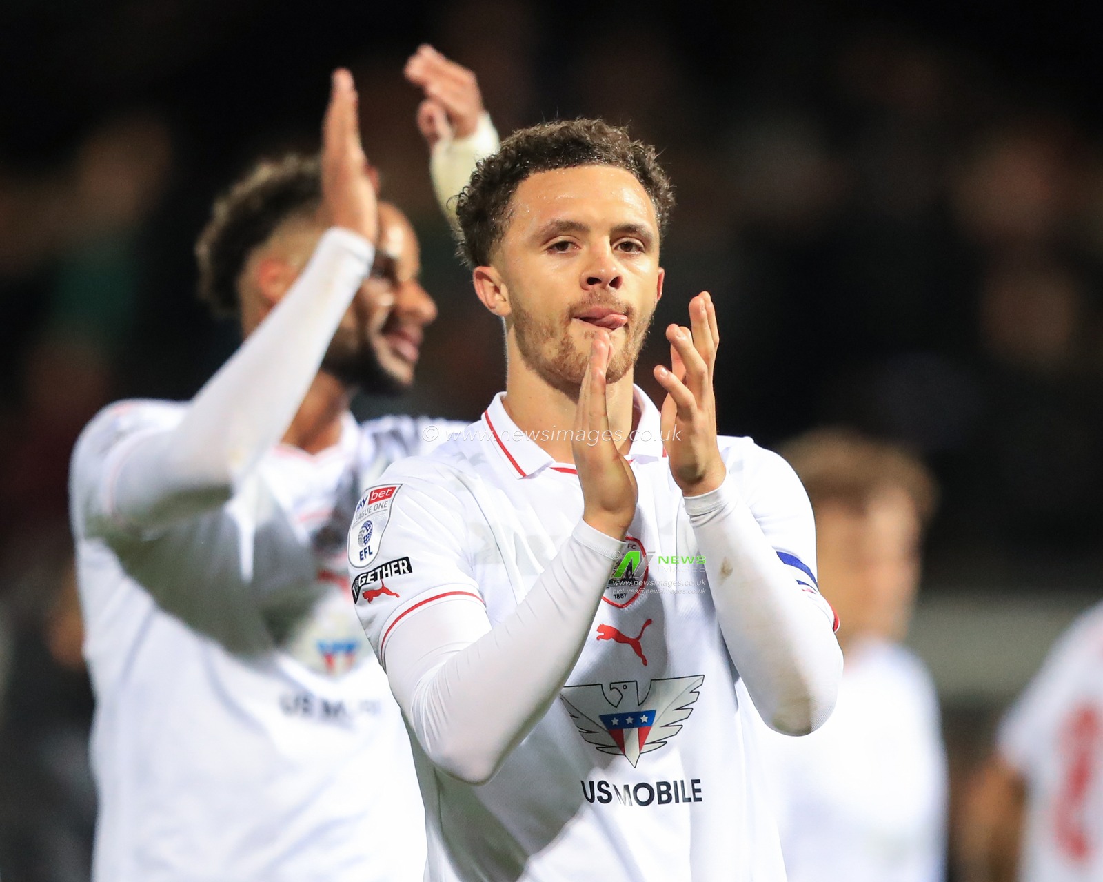Jordan Williams #2 of Barnsley applauds the travelling fans after Barnsley win 0-4 during the Sky Bet League 1 match Cambridge United vs Barnsley at Abbey Stadium, Cambridge, United Kingdom, 3rd October 2023

(Photo by Alfie Cosgrove/News Images)