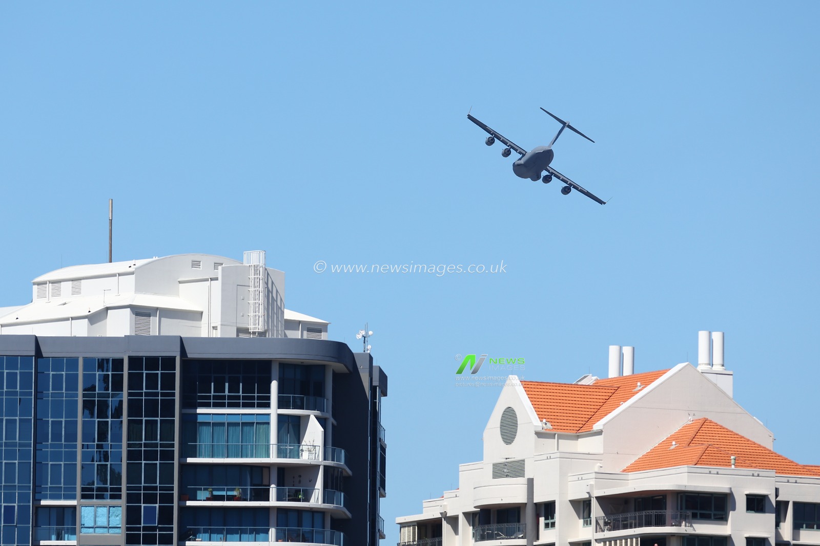 The Royal Australian Air Force aka RAAF practice flypast over the city of Brisbane, Brisbane, Australia, 1st September 2023

(Photo by Patrick Hoelscher/News Images)