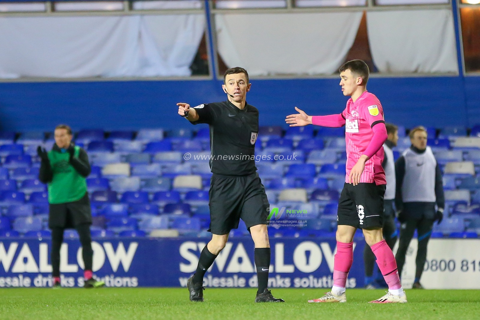 Referee Tony Harrington awards Derby County with a penalty in the game Against Birmingham City
