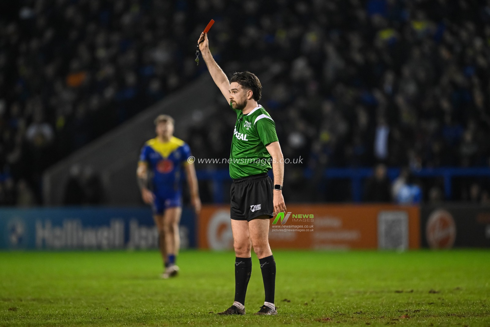 referee Marcus Griffiths gives a red card to Faâ€™amanu Brown Hull FC for the tackle on Ben Currie of Warrington Wolves during the Betfred Super League Round 2 match Warrington Wolves vs Hull FC at Halliwell Jones Stadium, Warrington, United Kingdom, 23rd February 2024

(Photo by Craig Thomas/News Images)