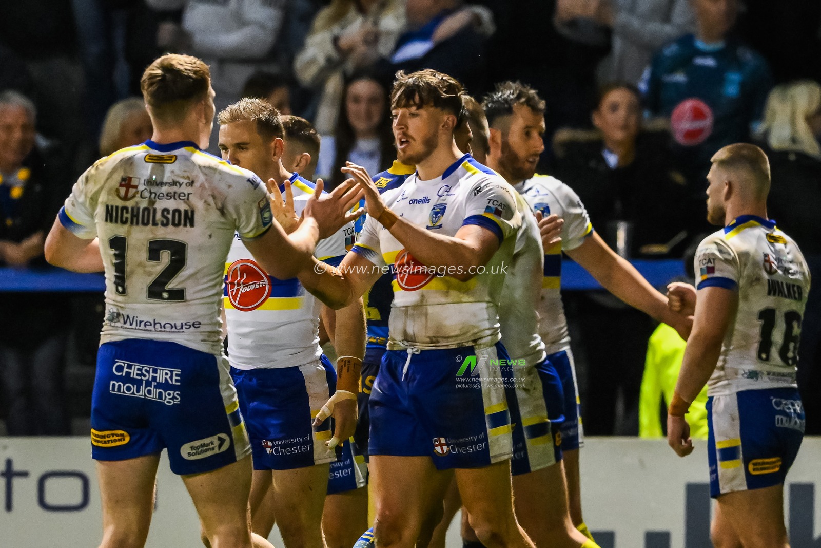 Matty Ashton #5 of Warrington Wolves celebrates his try during the Betfred Super League Round 11 match Warrington Wolves vs Wakefield Trinity at Halliwell Jones Stadium, Warrington, United Kingdom, 5th May 2023

(Photo by Craig Thomas/News Images)