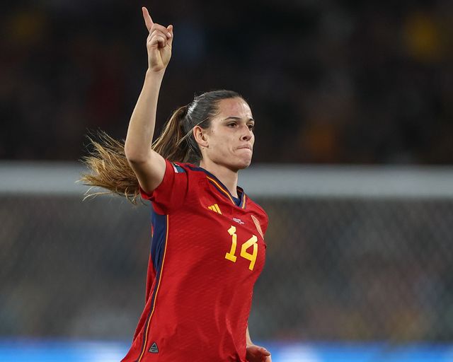 Laia Codina #14 of Spain celebrates as Olga Carmona #19 of Spain scores to make it 1-0 during the FIFA Women's World Cup 2023 Final match Spain Women vs England Women at Stadium Australia, Sydney, Australia, 20th August 2023

(Photo by Patrick Hoelscher/News Images)